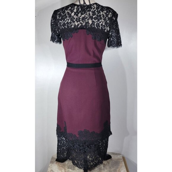 Erdem 'Keni' Lace Trim Shift Dress, Burgundy & Black, Womens Size 4 US - Picture 2 of 10